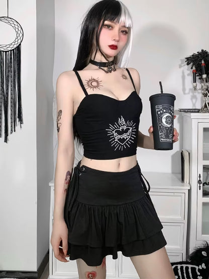 Streetwear Mall Goth Skirt Women Harajuku Y2K E-Girl High Waist Bandage Mini Skirt Dark Gothic Punk Emo Alt Club Wear
