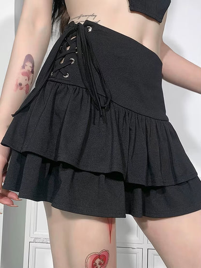 Streetwear Mall Goth Skirt Women Harajuku Y2K E-Girl High Waist Bandage Mini Skirt Dark Gothic Punk Emo Alt Club Wear