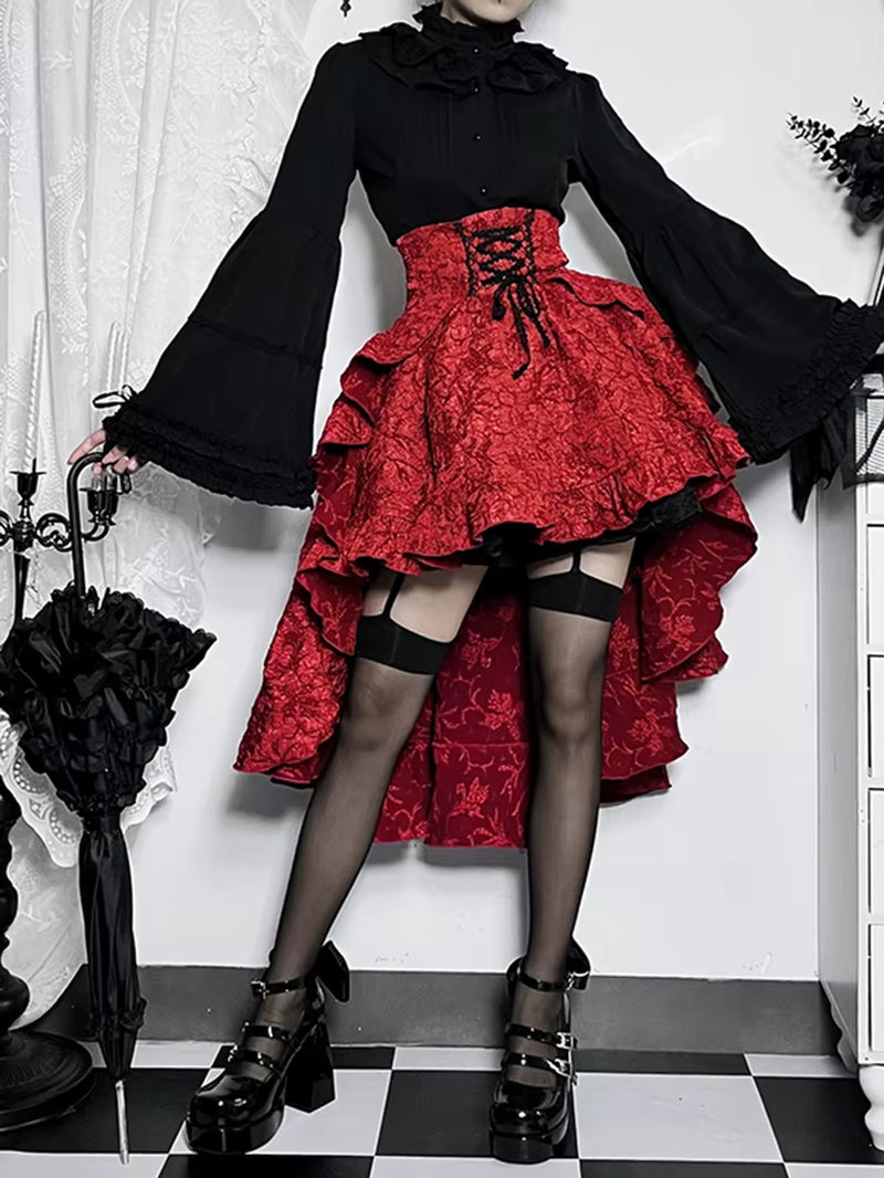 Fairycore Grunge Lolita Skirt Women Dark Gothic Christmas High Waist Bandage Corset Skirt Aesthetic Streetwear Partywear