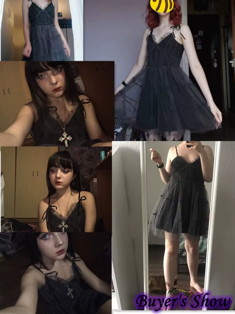 Fairycore Mesh Dress Women Mall Goth Y2K E-Girl Strapless High Waist A-Line Dress Harajuku Streetwear Emo Alt Clubwear