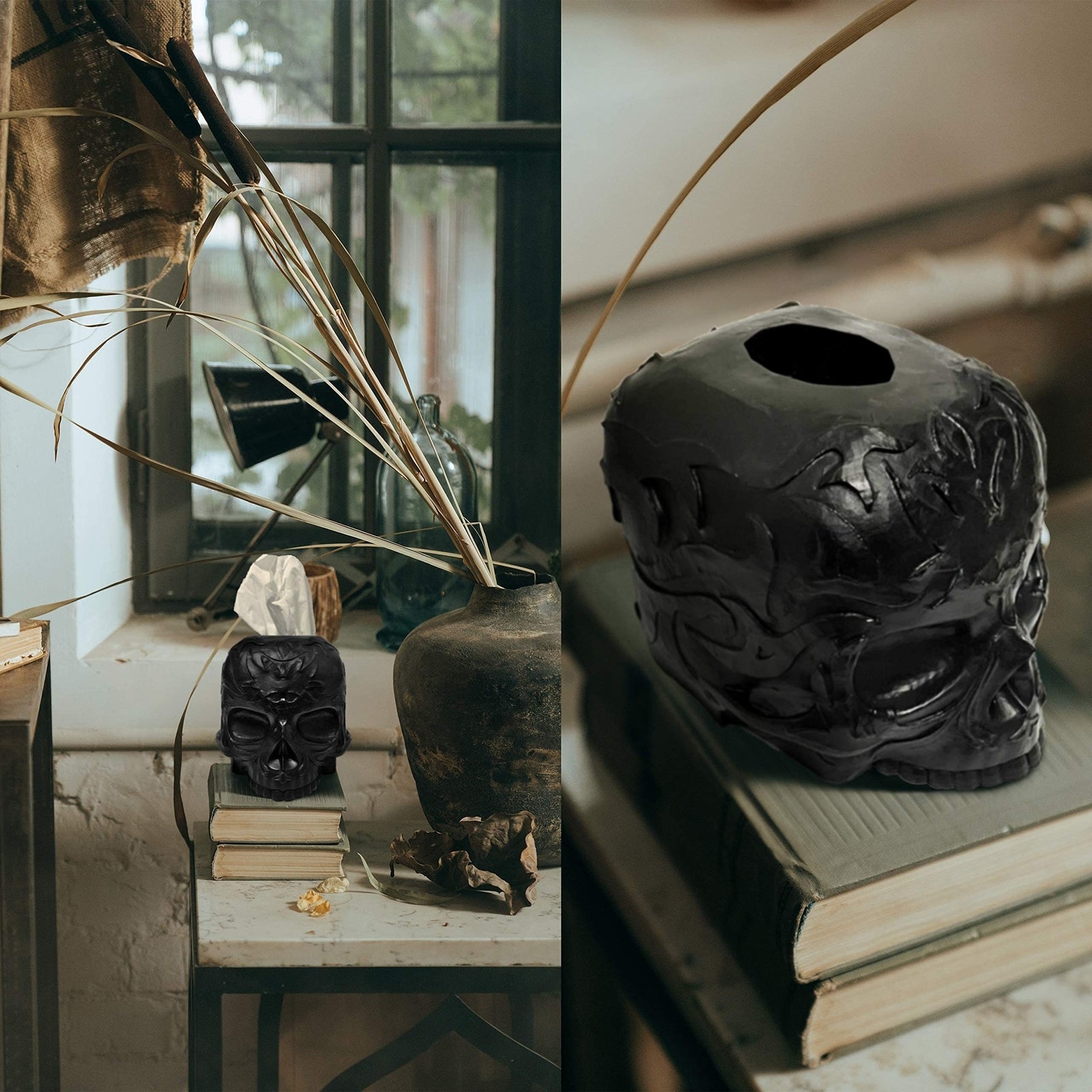 Skull Tissue Box Cover Square Black - Gothic Home Decor, Skull Gifts for Men ...