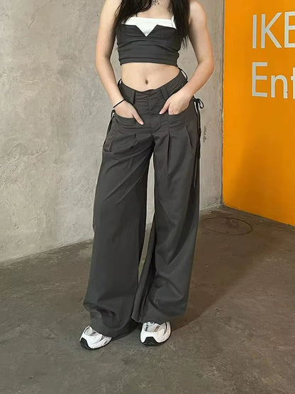 Streetwear Harajuku Cargo Panst Women Vintage Y2K Cyber Punk Mall Gothic Pocket High Waist Casual Loose Trousers Female