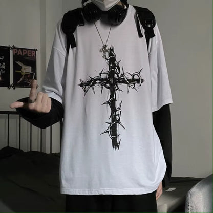 Grunge Clothes Women Long Sleeve Emo T-Shirt Casual Harajuku Men Aesthetic Pray Goth Top Alt Street Fashion Tshirts Indie Punk