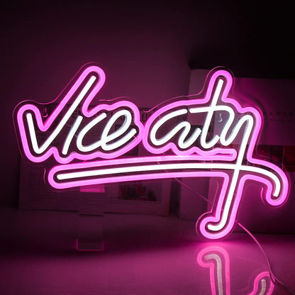 Vice City Neon Sign Pink Led Sign for Bedroom Wall Decor USB Powered Letter Neon
