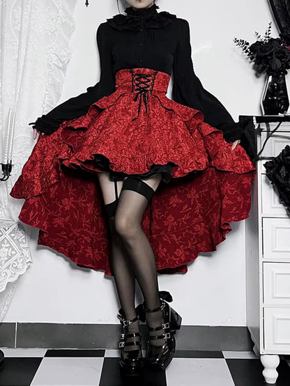 Fairycore Grunge Lolita Skirt Women Dark Gothic Christmas High Waist Bandage Corset Skirt Aesthetic Streetwear Partywear