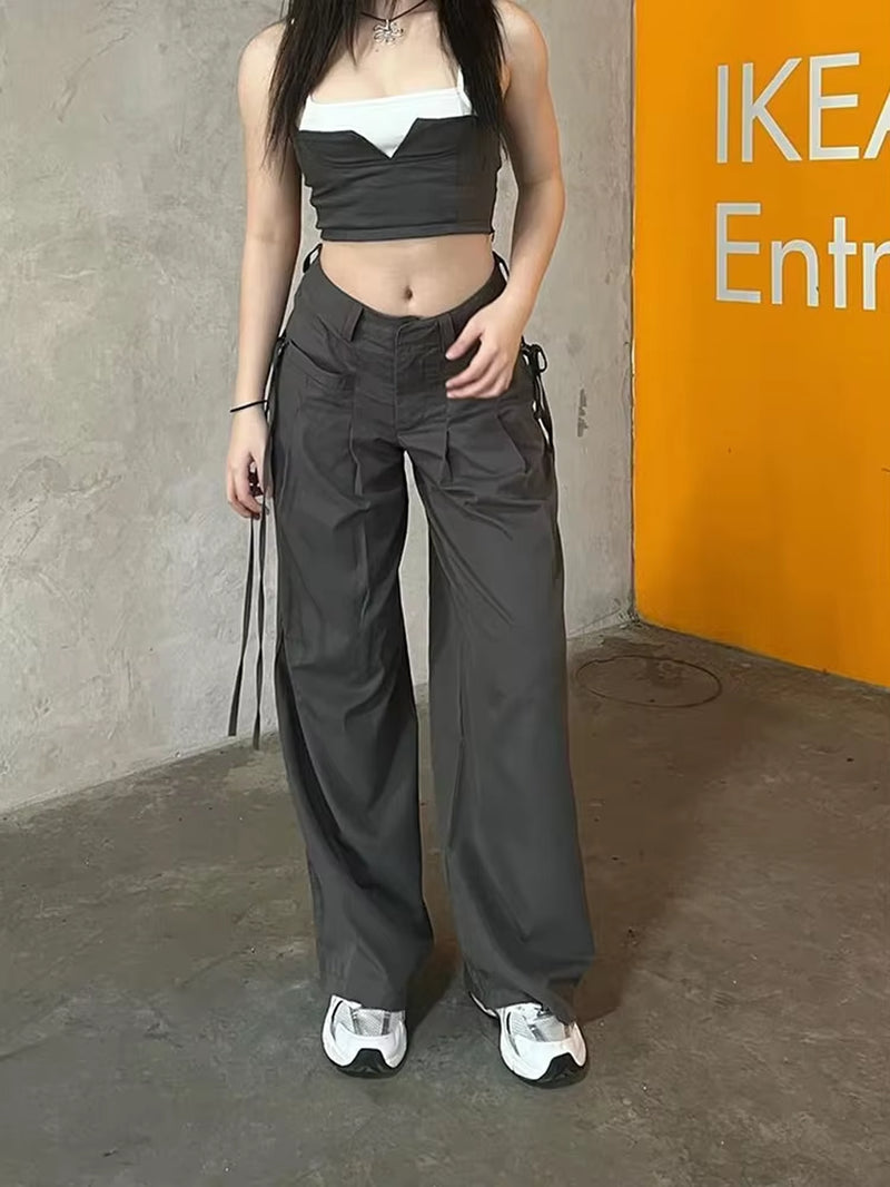 Streetwear Harajuku Cargo Panst Women Vintage Y2K Cyber Punk Mall Gothic Pocket High Waist Casual Loose Trousers Female