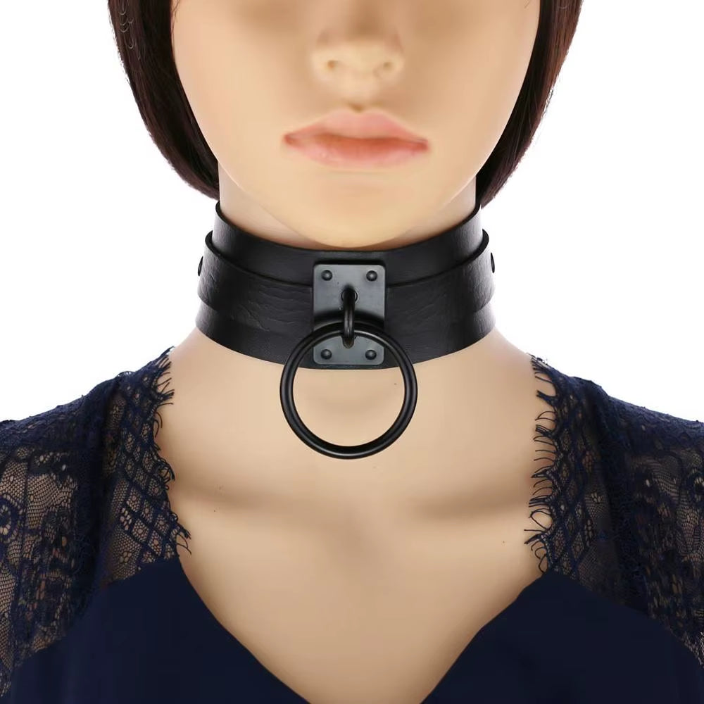 Punk Black O-Round Metal Leather Choker Collar Goth Fashion Necklaces 2023 Women Girls Rock Harajuku Emo Gothic Jewelry