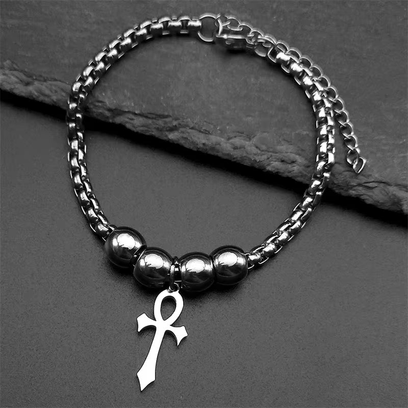 Goth Egyptian Cross Ankh Key of Life Necklace Stainless Steel Black Color Amulet Religious Necklaces Gothic Jewelry Gift N8582
