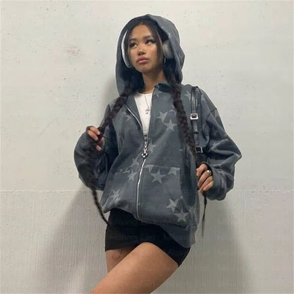 Vintage Fashion Star Graphic Fairy Grunge Men Women Long-Sleeved Zip Hoodie Jacket Oversize Streetwear Y2K Clothes Emo Pullover