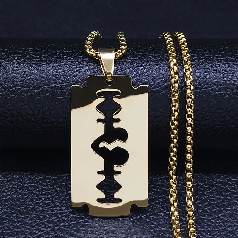 Gothic Blade Razor Pendant Necklaces Men Stainless Steel Black Goth Male Chain Necklace Grunge Y2K Emo Jewelry Collier Homme