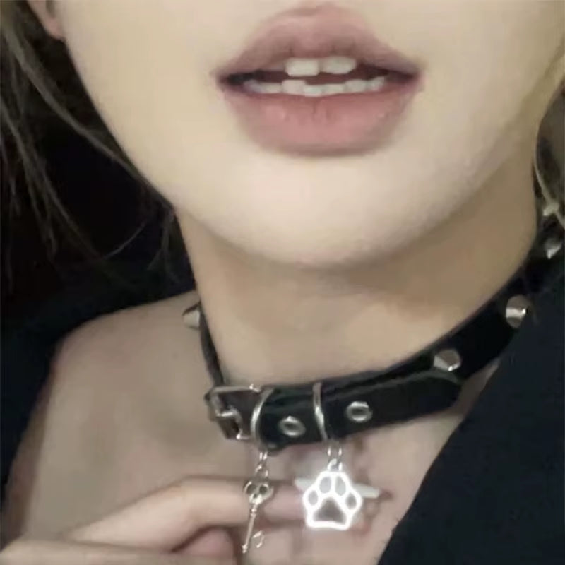 Grunge Jewelry Cat Claw Choker Punk Charms Skull Key Pendant Necklaces for Women Goth Accessories Korean Fashion Necklaces