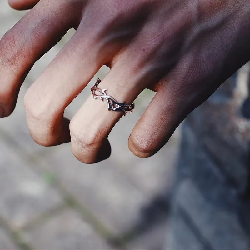 Vintage Goth Thorny Rose Couple Rings for Men Women Charm Irregularity Opening Stainless Steel Punk Finger Ring Jewelry Y2K Gift