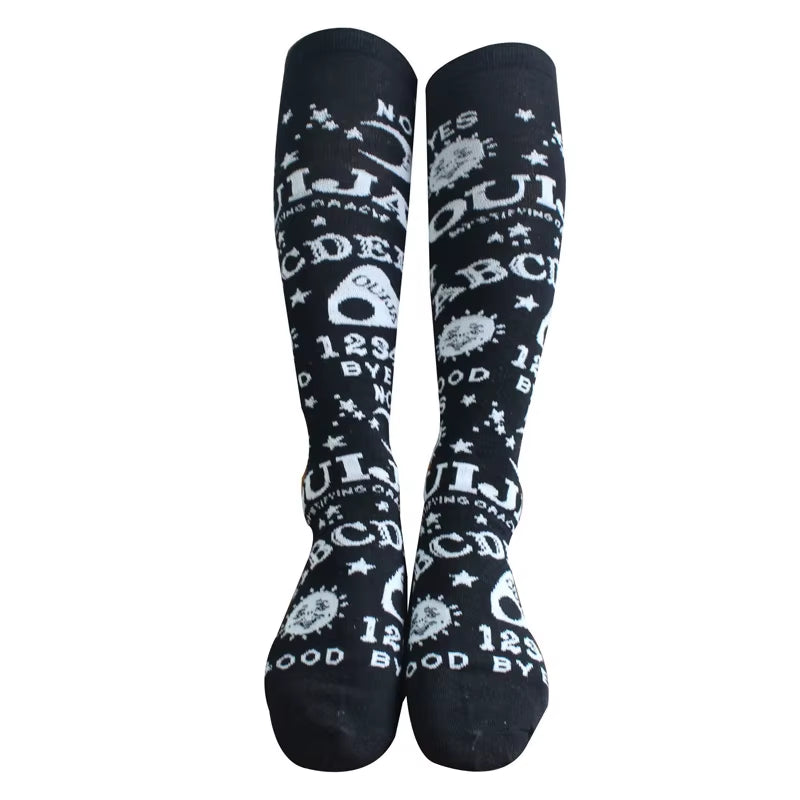 Dark Magic Star Moon Printed Socks Women Gothic Punk Streetwear Mall Goth Harajuku Casual Retro Y2K Black Hosiery Female