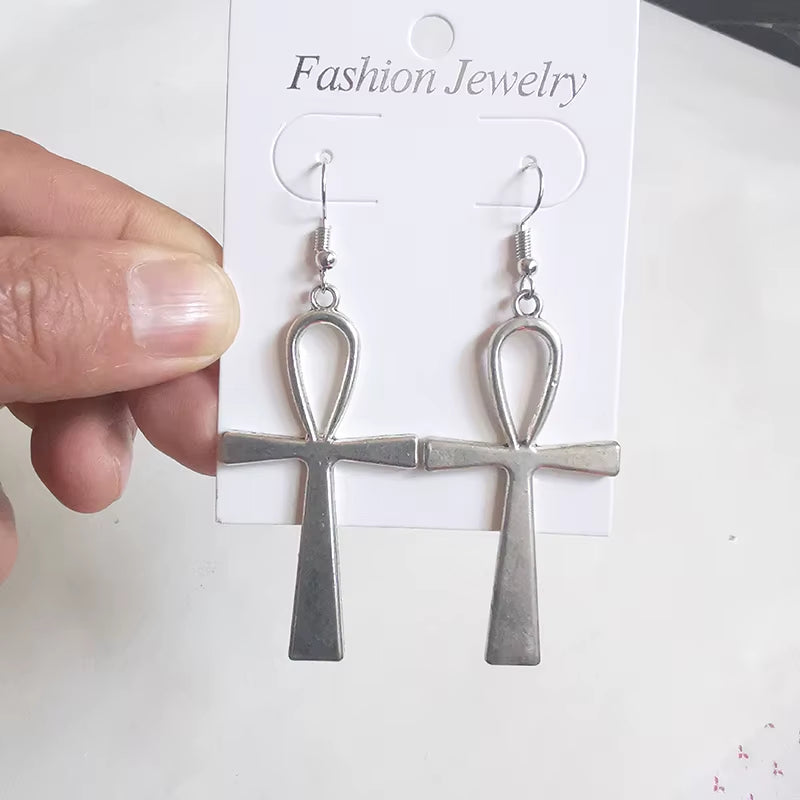 Egyptian Big Ankh Crosses Drop & Dangle Earrings for Women Vintage Jewelry Long Large Accessories Holiday Gifts