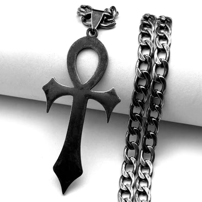 Goth Egyptian Cross Ankh Key of Life Necklace Stainless Steel Black Color Amulet Religious Necklaces Gothic Jewelry Gift N8582