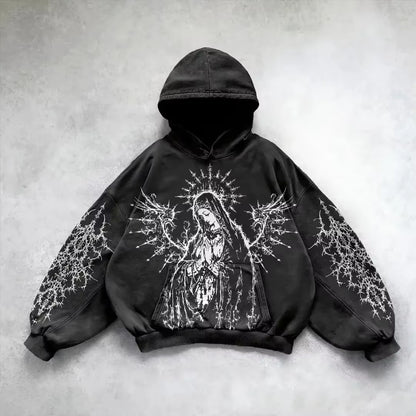 Harajuku Hoodie Skull Y2K Tops Oversized Sweatshirt Goddess Print Hoodies Women Goth New Couples Goth Streetwear Gothic Clothes
