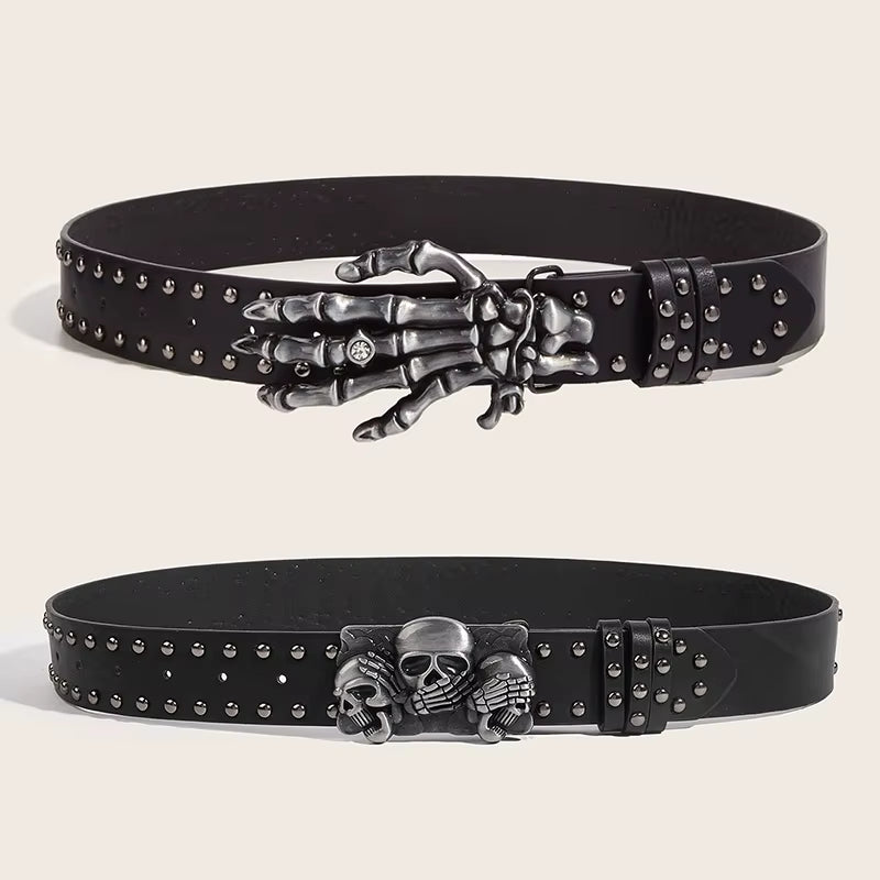 Desinger Belts for Women High Quality Luxury Brand Punk Goth Rivet Black Jeans Unisex Men Belt Paw Skull Buckle Waistband Man
