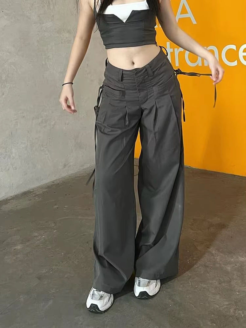 Streetwear Harajuku Cargo Panst Women Vintage Y2K Cyber Punk Mall Gothic Pocket High Waist Casual Loose Trousers Female