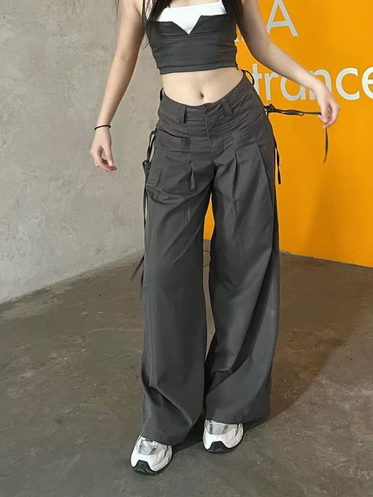 Streetwear Harajuku Cargo Panst Women Vintage Y2K Cyber Punk Mall Gothic Pocket High Waist Casual Loose Trousers Female