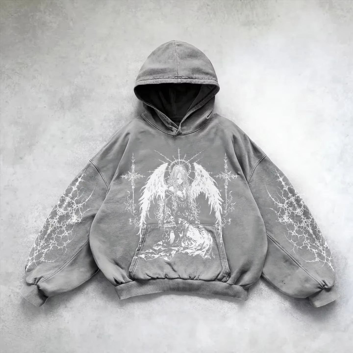 Harajuku Hoodie Skull Y2K Tops Oversized Sweatshirt Goddess Print Hoodies Women Goth New Couples Goth Streetwear Gothic Clothes