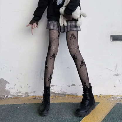 Goth Big Spider Pattern Silk Stockings Gothic Vintage Dark Fishnet Tights Women Emo Alternative Sexy Spider Web Witch Pantyhose
