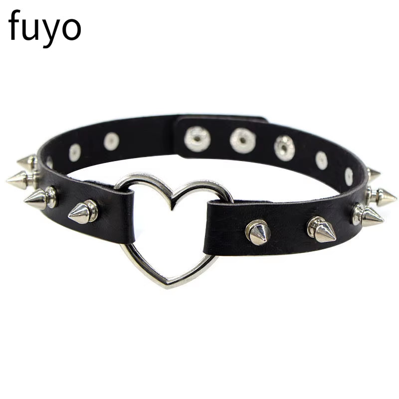 New Goth Choker Necklace Men Punk Rock Heart Geometry PU Necklace for Women Choker Gothic Bondage Goth Chocker Neck Jewelry