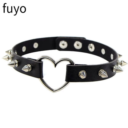 New Goth Choker Necklace Men Punk Rock Heart Geometry PU Necklace for Women Choker Gothic Bondage Goth Chocker Neck Jewelry