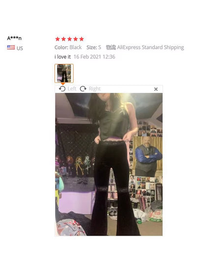 Harajuku Punk Gothic Flare Pants Women Grunge Street Vintage Mall Goth Lace Patchwork Hollow Out Dark Black Velvet Pants