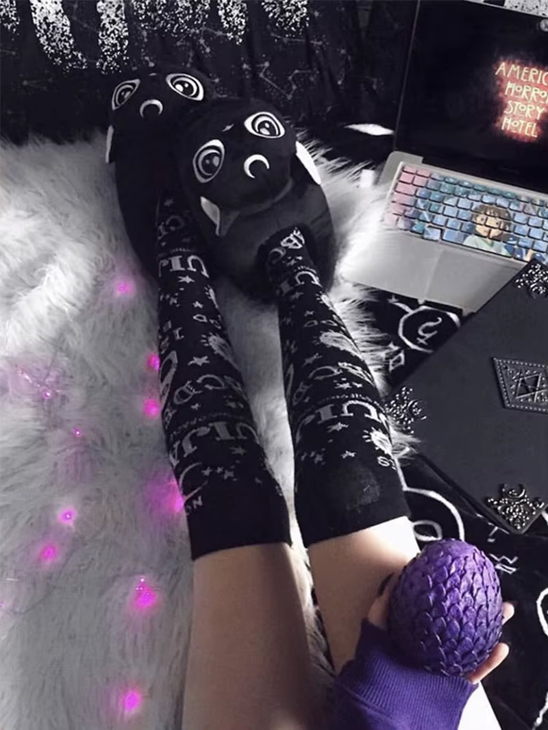 Dark Magic Star Moon Printed Socks Women Gothic Punk Streetwear Mall Goth Harajuku Casual Retro Y2K Black Hosiery Female