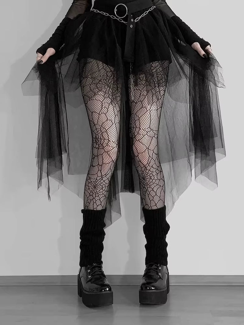 Harajuku Gothic Mesh Skirt Women Cyberpunk Y2K E-Girl High Waist Irregular Skirt Emo Alternative Indie Clubwear Female