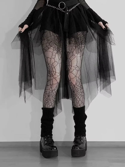Harajuku Gothic Mesh Skirt Women Cyberpunk Y2K E-Girl High Waist Irregular Skirt Emo Alternative Indie Clubwear Female
