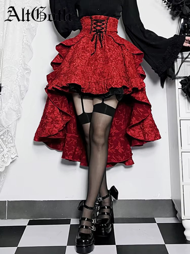 Fairycore Grunge Lolita Skirt Women Dark Gothic Christmas High Waist Bandage Corset Skirt Aesthetic Streetwear Partywear
