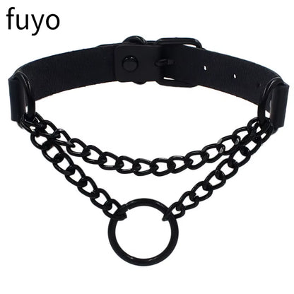 New Goth Choker Necklace Men Punk Rock Heart Geometry PU Necklace for Women Choker Gothic Bondage Goth Chocker Neck Jewelry