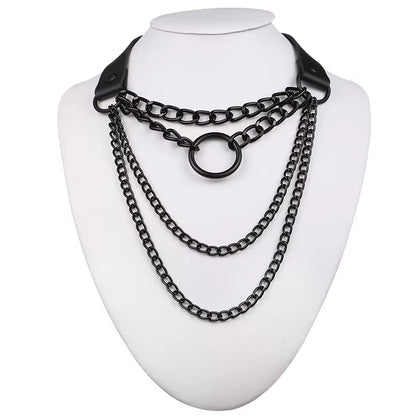 Layered Chain Necklace Punk Choker Collar Goth Pendant Necklace Women Black Leather Emo Gothic Jewelry