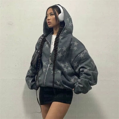 Vintage Fashion Star Graphic Fairy Grunge Men Women Long-Sleeved Zip Hoodie Jacket Oversize Streetwear Y2K Clothes Emo Pullover