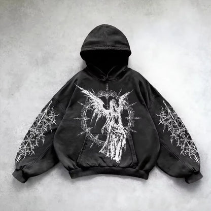 Harajuku Hoodie Skull Y2K Tops Oversized Sweatshirt Goddess Print Hoodies Women Goth New Couples Goth Streetwear Gothic Clothes