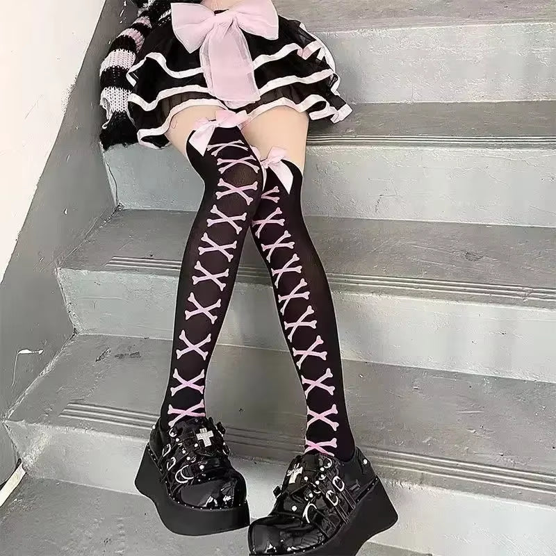 Goth Big Spider Pattern Silk Stockings Gothic Vintage Dark Fishnet Tights Women Emo Alternative Sexy Spider Web Witch Pantyhose