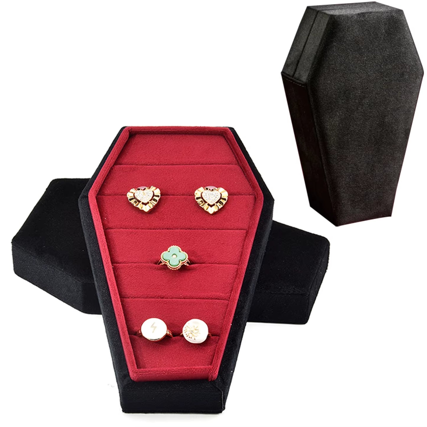 Retro Velvet Coffin Shape Jewelry Box Gothic Vampire Red Jewelry Box Portable Ring Necklace Storage Box Fast Delivery