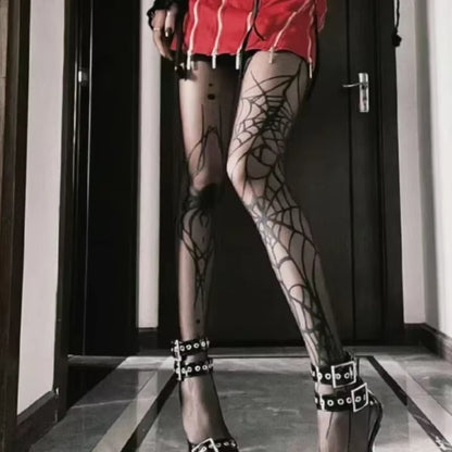 Goth Big Spider Pattern Silk Stockings Gothic Vintage Dark Fishnet Tights Women Emo Alternative Sexy Spider Web Witch Pantyhose
