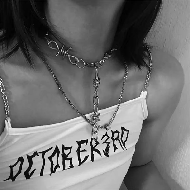 Barbed Wire Choker Necklace Grunge Vintage Punk Emo Accessory Goth