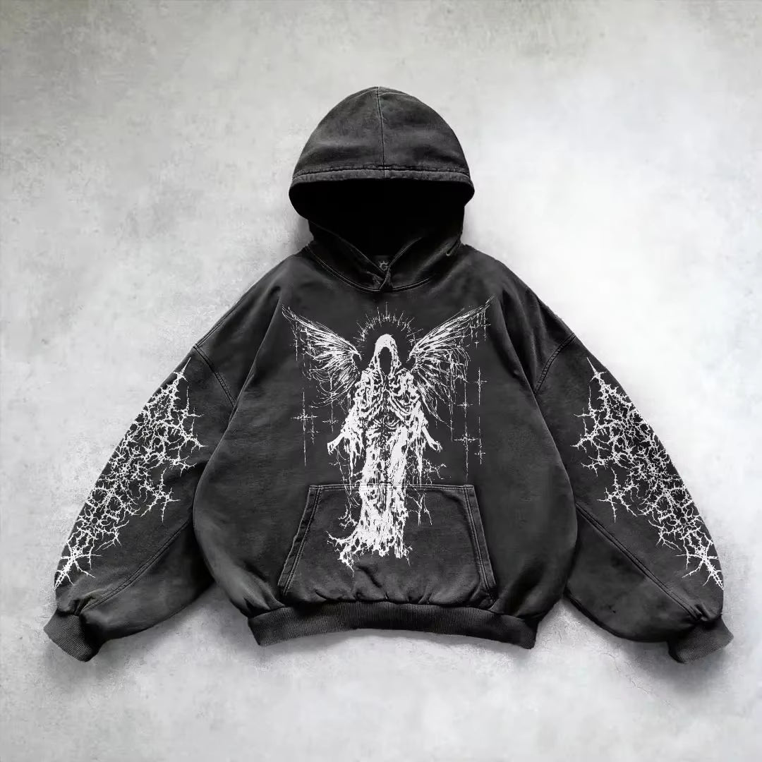 Harajuku Hoodie Skull Y2K Tops Oversized Sweatshirt Goddess Print Hoodies Women Goth New Couples Goth Streetwear Gothic Clothes