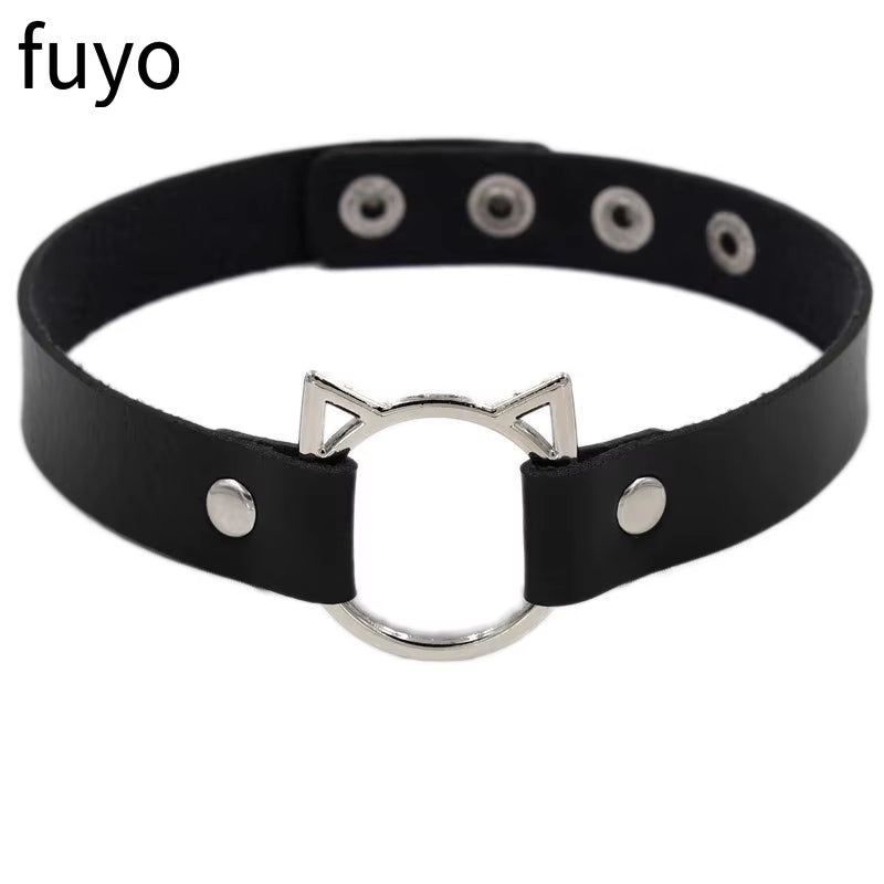 New Goth Choker Necklace Men Punk Rock Heart Geometry PU Necklace for Women Choker Gothic Bondage Goth Chocker Neck Jewelry