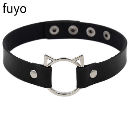 New Goth Choker Necklace Men Punk Rock Heart Geometry PU Necklace for Women Choker Gothic Bondage Goth Chocker Neck Jewelry