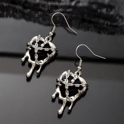 Gothic Punk Rock Liquid Red Black Heart Pendant Earrings for Women Fashion Creative Aesthetic Grunge Y2K Jewelry EMO Accessories