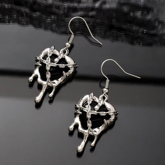 Gothic Punk Rock Liquid Red Black Heart Pendant Earrings for Women Fashion Creative Aesthetic Grunge Y2K Jewelry EMO Accessories